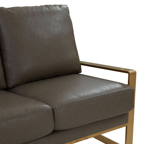 Jefferson 3-Seater Sofa Upholstered in Velvet/Leather with Gold/Silver Steel Base