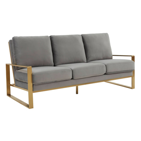 Jefferson 3-Seater Sofa Upholstered in Velvet/Leather with Gold/Silver Steel Base