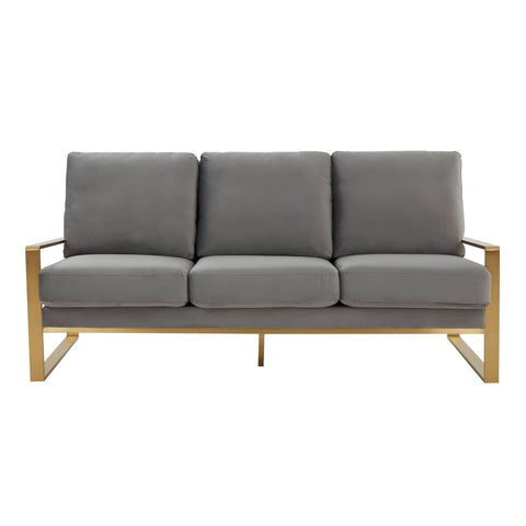 Jefferson 3-Seater Sofa Upholstered in Velvet/Leather with Gold/Silver Steel Base