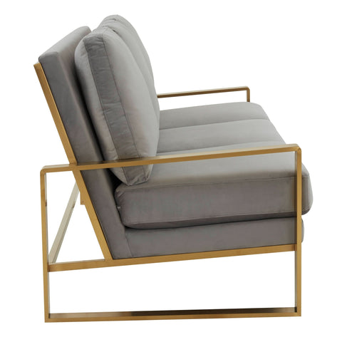 Jefferson 3-Seater Sofa Upholstered in Velvet/Leather with Gold/Silver Steel Base