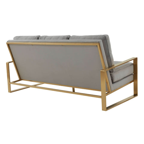 Jefferson 3-Seater Sofa Upholstered in Velvet/Leather with Gold/Silver Steel Base