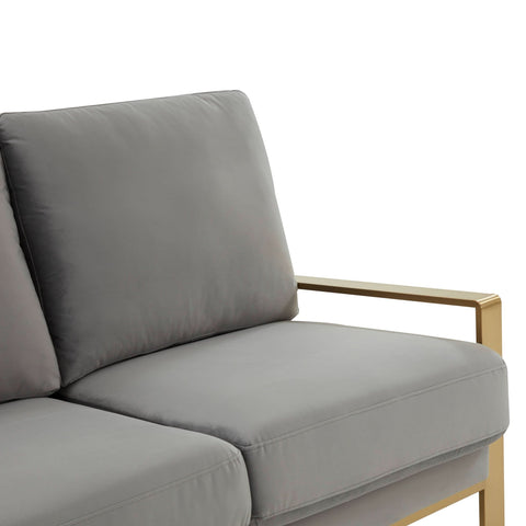 Jefferson 3-Seater Sofa Upholstered in Velvet/Leather with Gold/Silver Steel Base