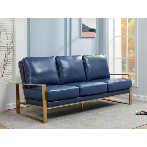Jefferson 3-Seater Sofa Upholstered in Velvet/Leather with Gold/Silver Steel Base