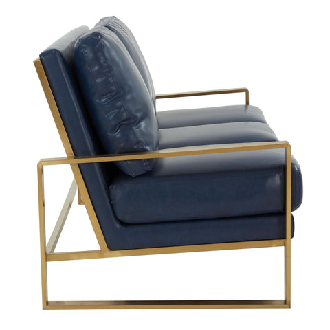 Jefferson 3-Seater Sofa Upholstered in Velvet/Leather with Gold/Silver Steel Base