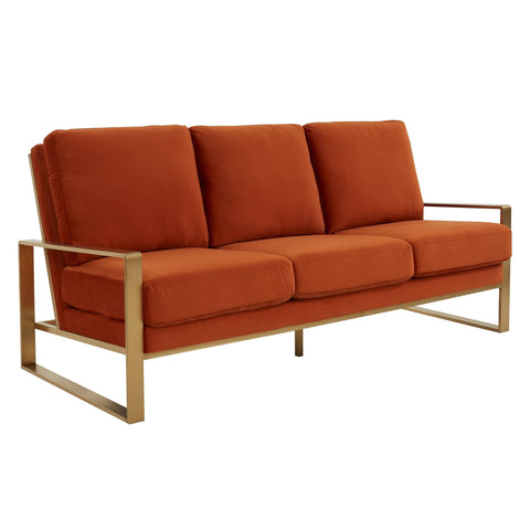 Jefferson 3-Seater Sofa Upholstered in Velvet/Leather with Gold/Silver Steel Base