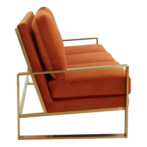 Jefferson 3-Seater Sofa Upholstered in Velvet/Leather with Gold/Silver Steel Base