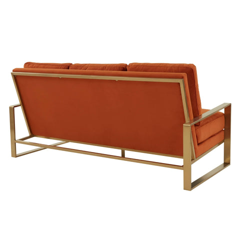 Jefferson 3-Seater Sofa Upholstered in Velvet/Leather with Gold/Silver Steel Base