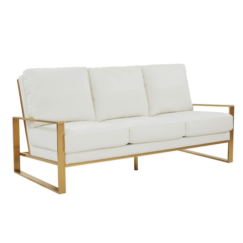 Jefferson 3-Seater Sofa Upholstered in Velvet/Leather with Gold/Silver Steel Base