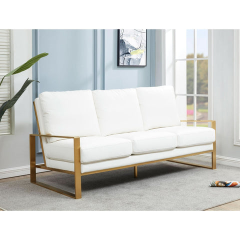 Jefferson 3-Seater Sofa Upholstered in Velvet/Leather with Gold/Silver Steel Base