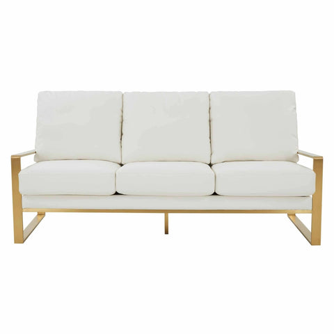Jefferson 3-Seater Sofa Upholstered in Velvet/Leather with Gold/Silver Steel Base