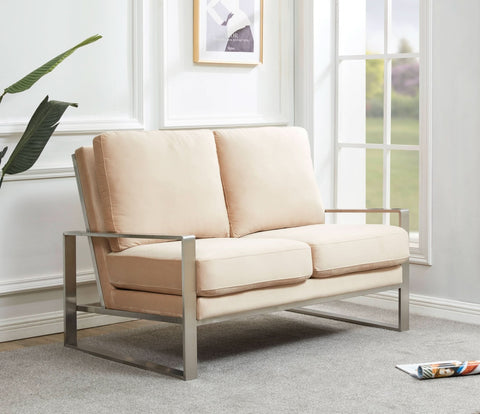 Jefferson Contemporary Velvet/Leather Loveseat with Stainless Steel Frame