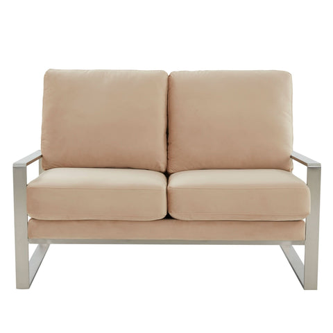 Jefferson Contemporary Velvet/Leather Loveseat with Stainless Steel Frame