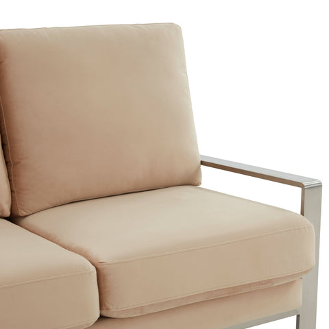 Jefferson Contemporary Velvet/Leather Loveseat with Stainless Steel Frame