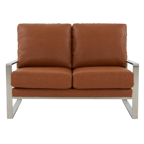 Jefferson Contemporary Velvet/Leather Loveseat with Stainless Steel Frame