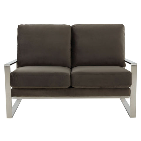 Jefferson Contemporary Velvet/Leather Loveseat with Stainless Steel Frame