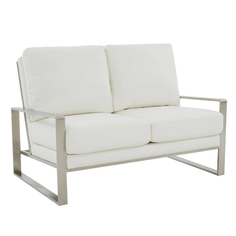 Jefferson Contemporary Velvet/Leather Loveseat with Stainless Steel Frame