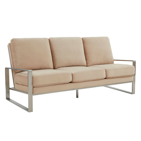 Jefferson 3-Seater Sofa Upholstered in Velvet/Leather with Gold/Silver Steel Base