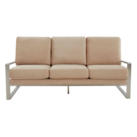Jefferson 3-Seater Sofa Upholstered in Velvet/Leather with Gold/Silver Steel Base