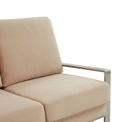 Jefferson 3-Seater Sofa Upholstered in Velvet/Leather with Gold/Silver Steel Base