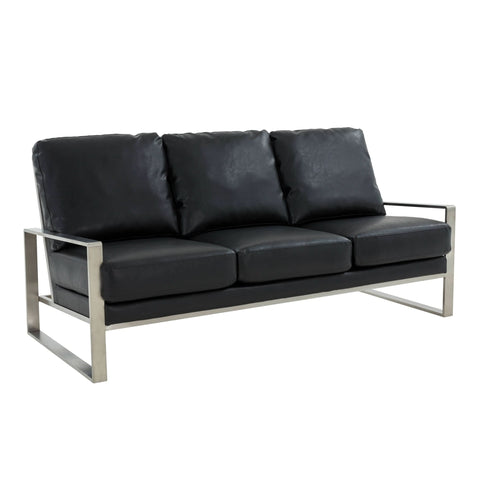 Jefferson 3-Seater Sofa Upholstered in Velvet/Leather with Gold/Silver Steel Base