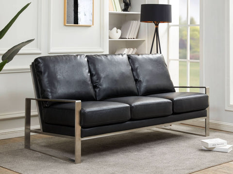 Jefferson 3-Seater Sofa Upholstered in Velvet/Leather with Gold/Silver Steel Base