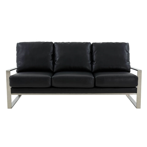 Jefferson 3-Seater Sofa Upholstered in Velvet/Leather with Gold/Silver Steel Base