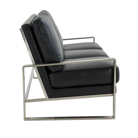 Jefferson 3-Seater Sofa Upholstered in Velvet/Leather with Gold/Silver Steel Base