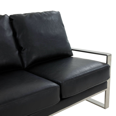 Jefferson 3-Seater Sofa Upholstered in Velvet/Leather with Gold/Silver Steel Base