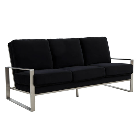 Jefferson 3-Seater Sofa Upholstered in Velvet/Leather with Gold/Silver Steel Base