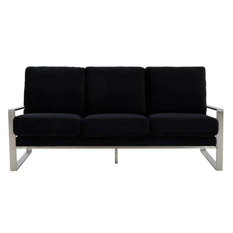 Jefferson 3-Seater Sofa Upholstered in Velvet/Leather with Gold/Silver Steel Base