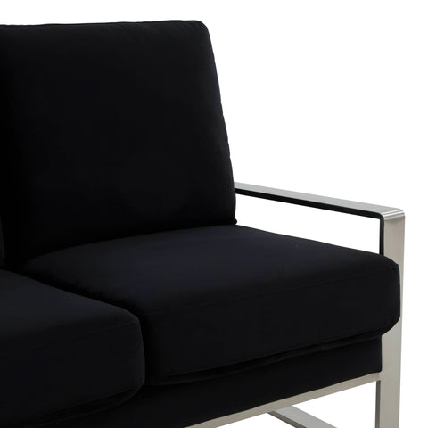 Jefferson 3-Seater Sofa Upholstered in Velvet/Leather with Gold/Silver Steel Base
