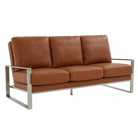 Jefferson 3-Seater Sofa Upholstered in Velvet/Leather with Gold/Silver Steel Base