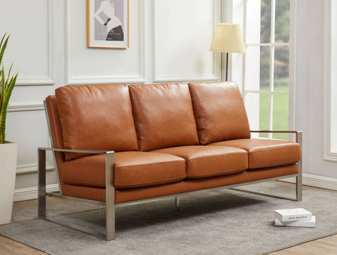 Jefferson 3-Seater Sofa Upholstered in Velvet/Leather with Gold/Silver Steel Base