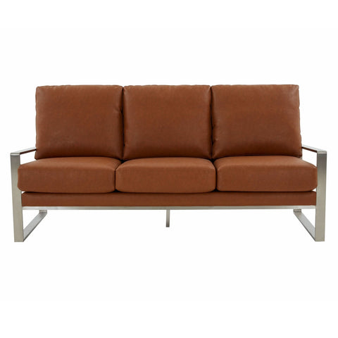 Jefferson 3-Seater Sofa Upholstered in Velvet/Leather with Gold/Silver Steel Base