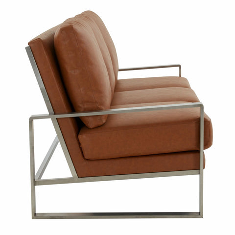 Jefferson 3-Seater Sofa Upholstered in Velvet/Leather with Gold/Silver Steel Base