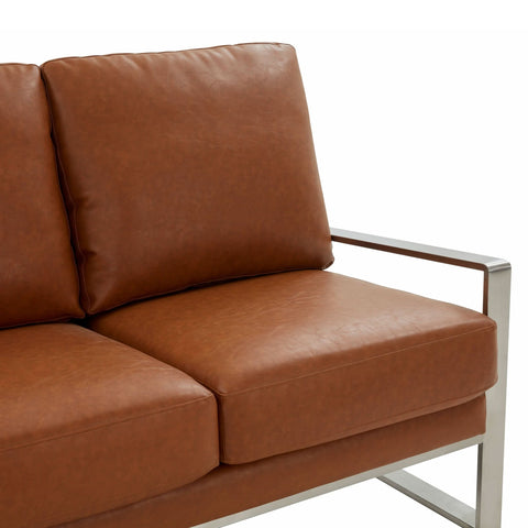 Jefferson 3-Seater Sofa Upholstered in Velvet/Leather with Gold/Silver Steel Base