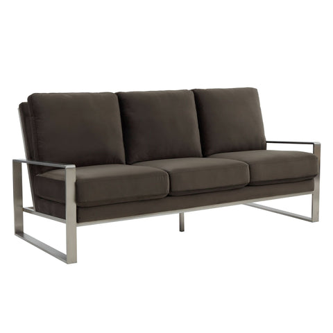 Jefferson 3-Seater Sofa Upholstered in Velvet/Leather with Gold/Silver Steel Base