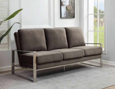 Jefferson 3-Seater Sofa Upholstered in Velvet/Leather with Gold/Silver Steel Base
