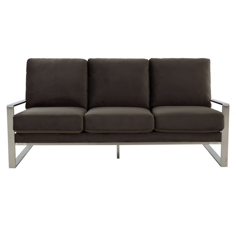 Jefferson 3-Seater Sofa Upholstered in Velvet/Leather with Gold/Silver Steel Base