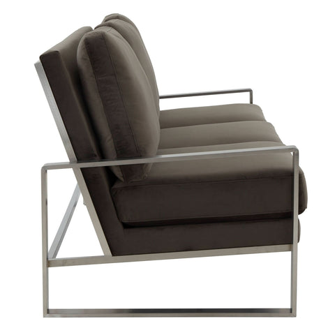 Jefferson 3-Seater Sofa Upholstered in Velvet/Leather with Gold/Silver Steel Base