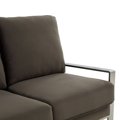 Jefferson 3-Seater Sofa Upholstered in Velvet/Leather with Gold/Silver Steel Base