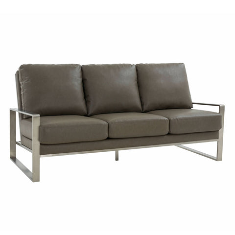Jefferson 3-Seater Sofa Upholstered in Velvet/Leather with Gold/Silver Steel Base