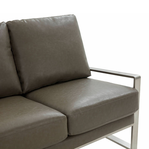 Jefferson 3-Seater Sofa Upholstered in Velvet/Leather with Gold/Silver Steel Base