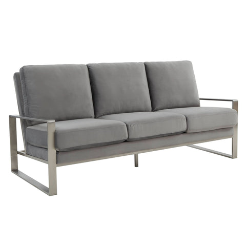 Jefferson 3-Seater Sofa Upholstered in Velvet/Leather with Gold/Silver Steel Base