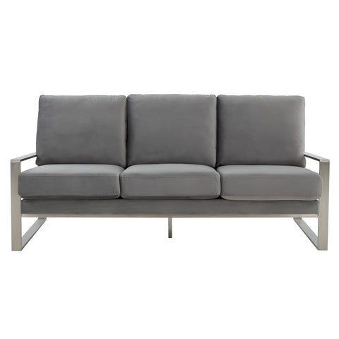 Jefferson 3-Seater Sofa Upholstered in Velvet/Leather with Gold/Silver Steel Base