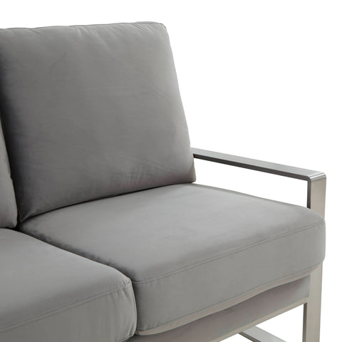 Jefferson 3-Seater Sofa Upholstered in Velvet/Leather with Gold/Silver Steel Base