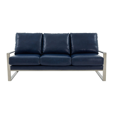 Jefferson 3-Seater Sofa Upholstered in Velvet/Leather with Gold/Silver Steel Base