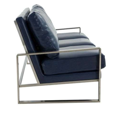 Jefferson 3-Seater Sofa Upholstered in Velvet/Leather with Gold/Silver Steel Base