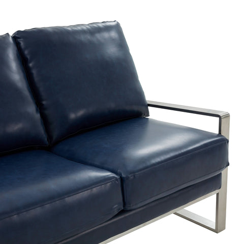 Jefferson 3-Seater Sofa Upholstered in Velvet/Leather with Gold/Silver Steel Base