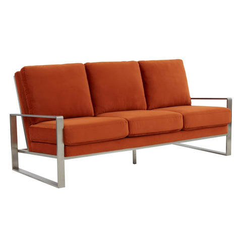 Jefferson 3-Seater Sofa Upholstered in Velvet/Leather with Gold/Silver Steel Base